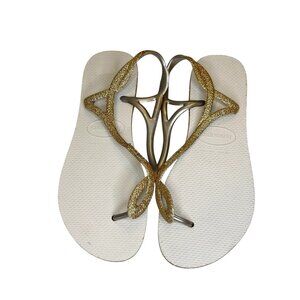 Havaianas Gold Pink Glitter Flip Flops Ankle Strap Size 11/12 EUR 43/44